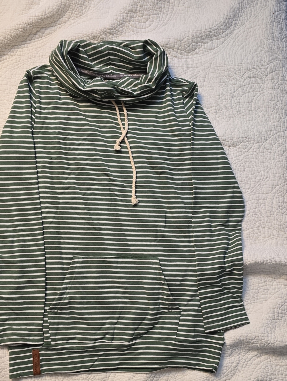 AMPERSAND AVE Green & White Striped Cowl Pullover